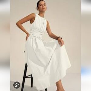 Commense Ruched Waist Cotton Midi Dress Sz S NWOT